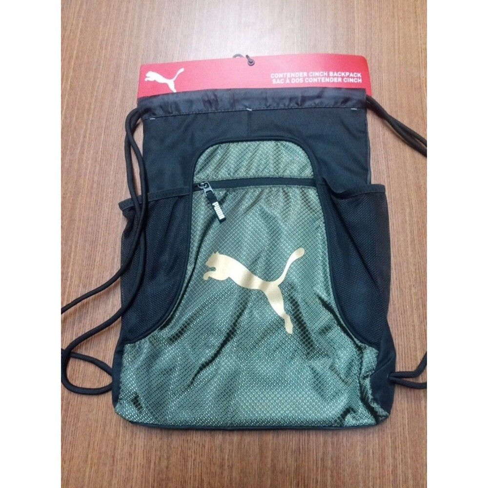 Puma Equivlance Carrysack Black Green And Gold 18"x14" Drawstring Sack Pack